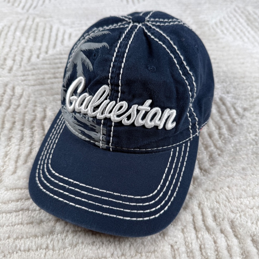 Galveston Texas Hat OS Navy Stitch Souvenir Cap Coastal Beach Nautical Gorpcore